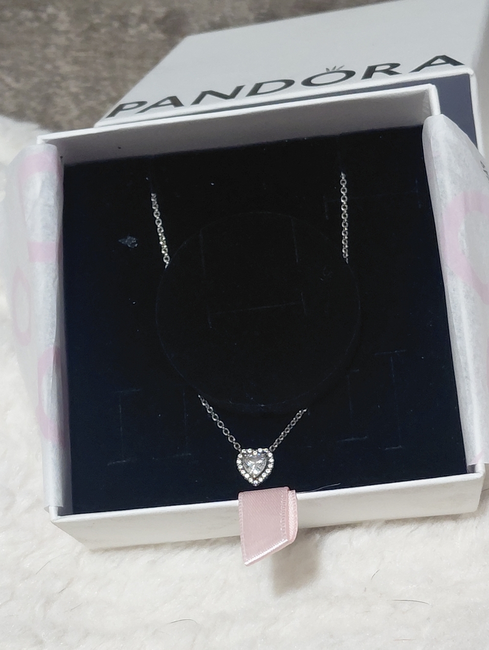 Pandora Silver Heart Pendant Necklace with Pink Accent